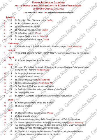 Carmelite Liturgical Calendar Cards